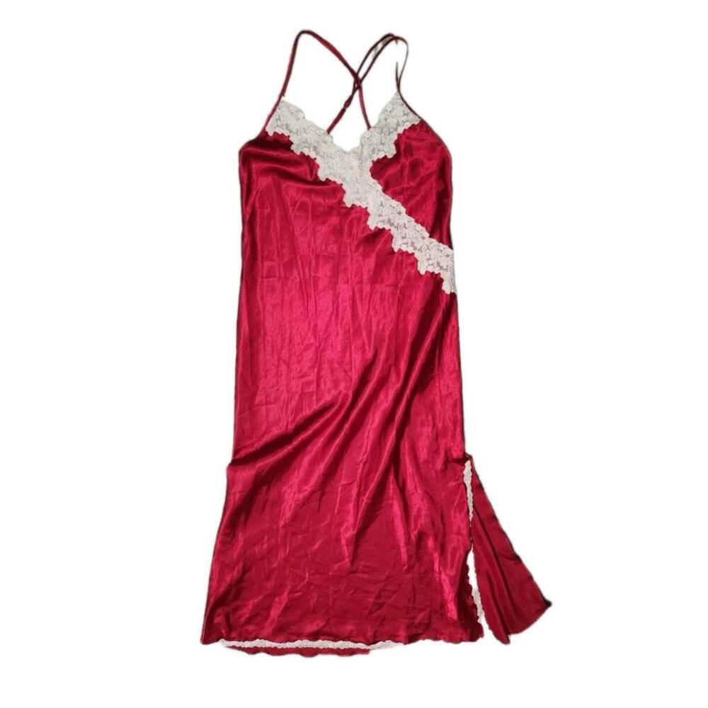 The Lingerie Collection Slip Dress Vintage Medium Red Chemise Satin Lace Night